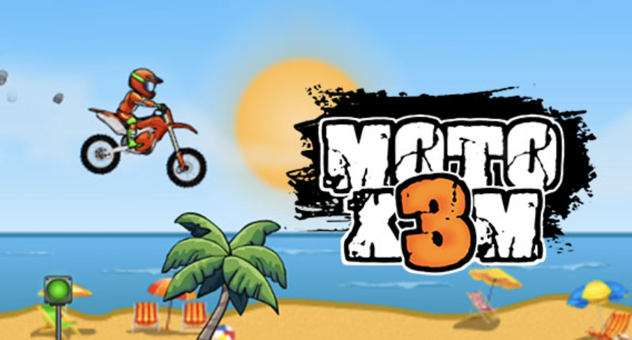 Moto X3M screenshot showing a motorcycle in a huge loop.